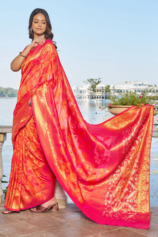 Surpassing Pink Kanjivaram Silk Saree With Embrocation Blouse Piece Bvipul