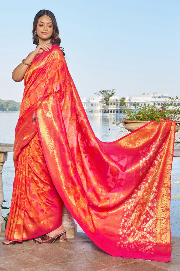 Surpassing Pink Kanjivaram Silk Saree With Embrocation Blouse Piece Bvipul