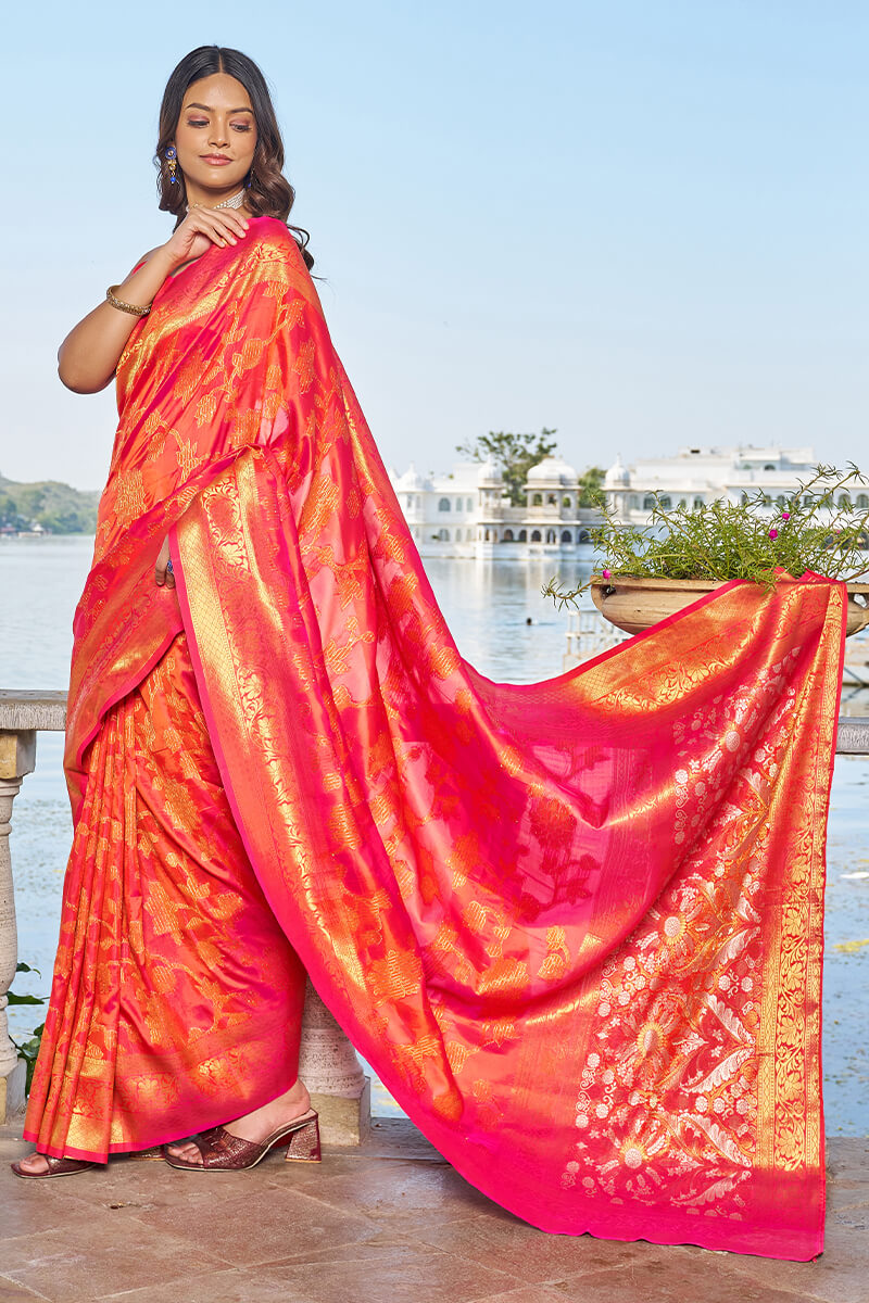 Shop Pink Kanjeevaram Silk Weaving Work Saree Festive Wear Online at Best  Price | Cbazaar