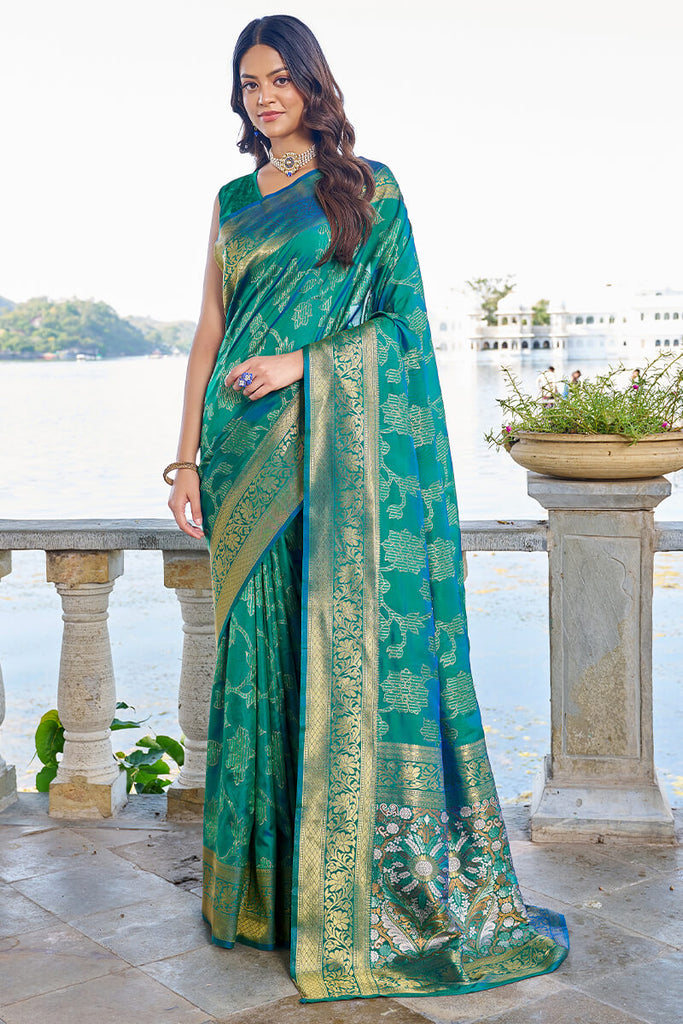 Jazzy Rama Kanjivaram Silk Saree With Engaging Blouse Piece Bvipul