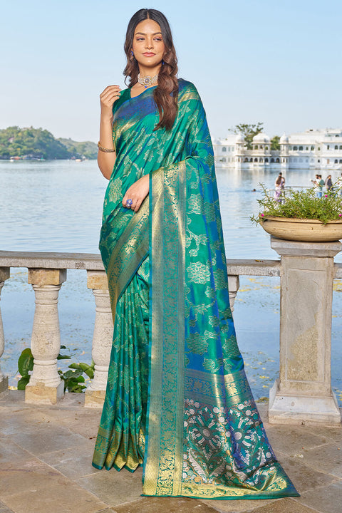 Jazzy Rama Kanjivaram Silk Saree With Engaging Blouse Piece Bvipul Main image