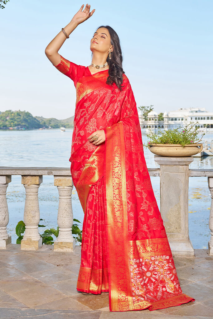 Desiring Red Kanjivaram Silk Saree With Supernal Blouse Piece Bvipul