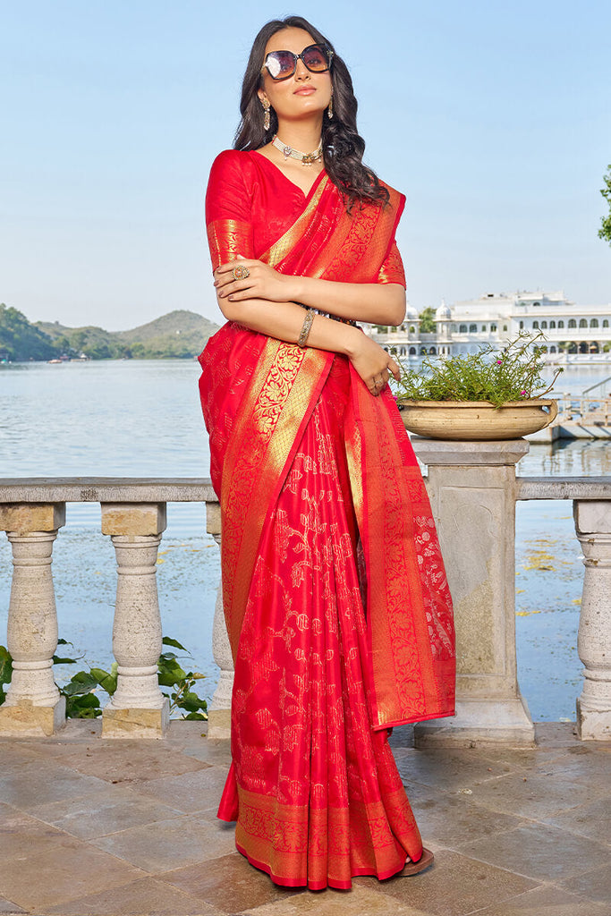 Desiring Red Kanjivaram Silk Saree With Supernal Blouse Piece Bvipul