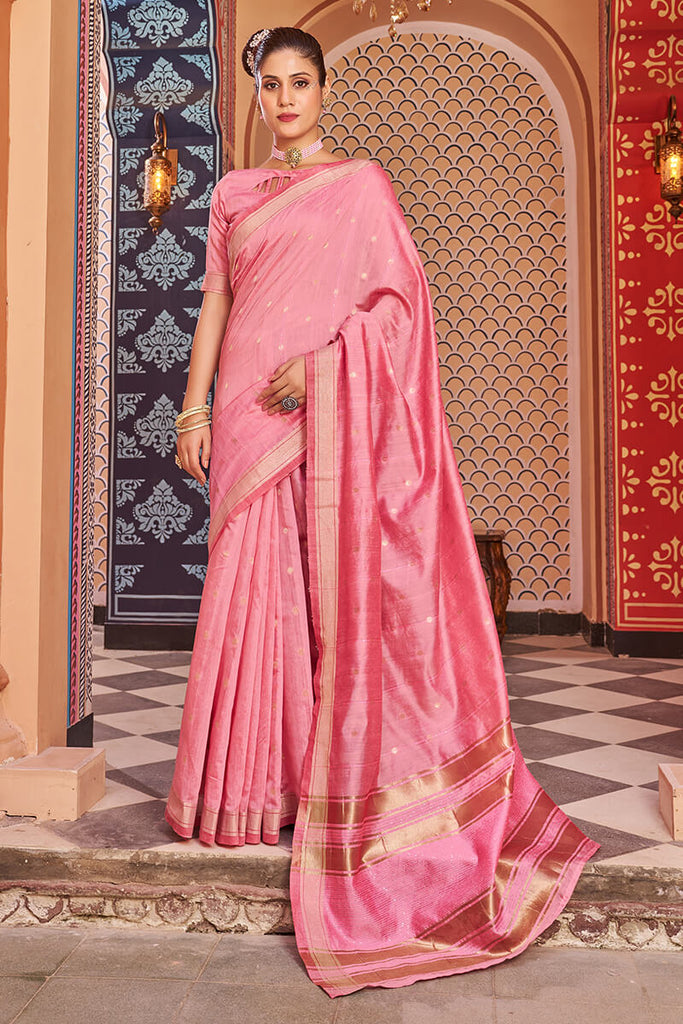 Forbearance Baby Pink Linen Cotton Silk Saree With Lassitude Blouse Piece Bvipul
