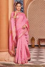 Load image into Gallery viewer, Forbearance Baby Pink Linen Cotton Silk Saree With Lassitude Blouse Piece Bvipul
