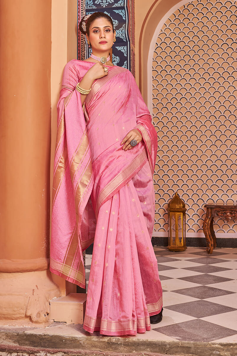 Forbearance Baby Pink Linen Cotton Silk Saree With Lassitude Blouse Piece Bvipul