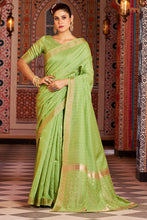 Load image into Gallery viewer, Nemesis Green Linen Cotton Silk Saree With Propinquity Blouse Piece Bvipul