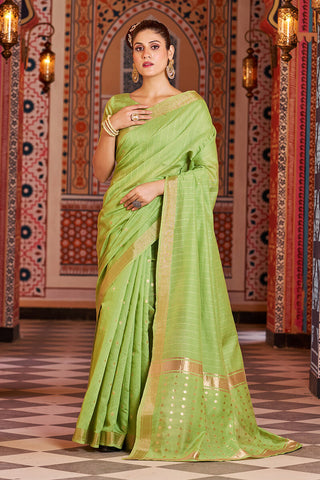 Nemesis Green Linen Cotton Silk Saree With Propinquity Blouse Piece Bvipul