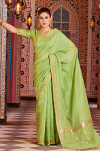 Load image into Gallery viewer, Nemesis Green Linen Cotton Silk Saree With Propinquity Blouse Piece Bvipul