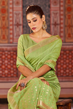 Load image into Gallery viewer, Nemesis Green Linen Cotton Silk Saree With Propinquity Blouse Piece Bvipul