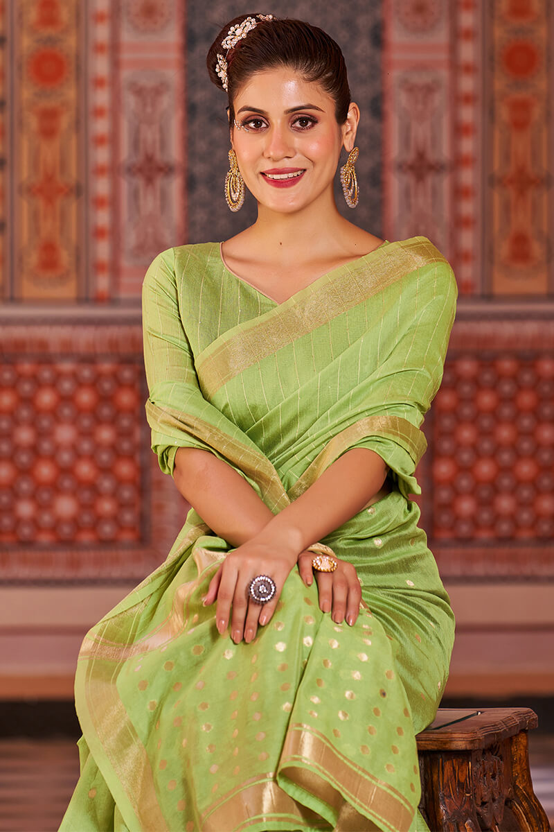 Nemesis Green Linen Cotton Silk Saree With Propinquity Blouse Piece Bvipul