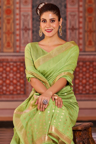 Nemesis Green Linen Cotton Silk Saree With Propinquity Blouse Piece Bvipul