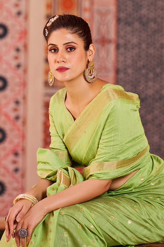 Nemesis Green Linen Cotton Silk Saree With Propinquity Blouse Piece Bvipul