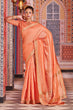 Load image into Gallery viewer, Redolent Orange Linen Cotton Silk Saree With Vestigial Blouse Piece Bvipul