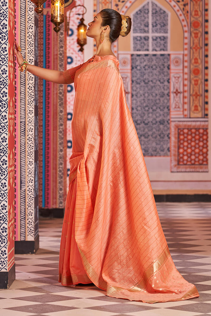 Redolent Orange Linen Cotton Silk Saree With Vestigial Blouse Piece Bvipul
