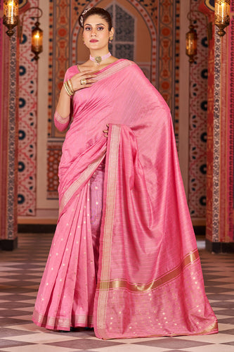 Sempiternal Pink Linen Cotton Silk Saree With Denouement Blouse Piece Bvipul