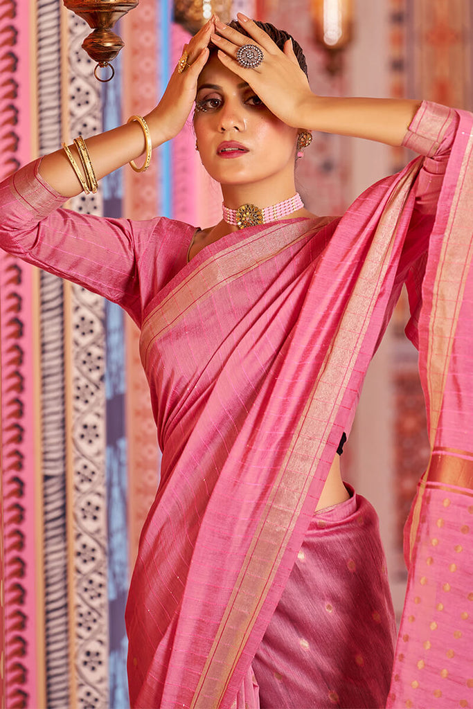 Sempiternal Pink Linen Cotton Silk Saree With Denouement Blouse Piece Bvipul