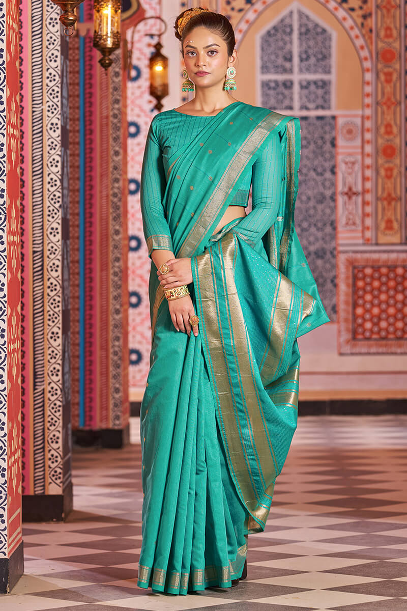 Engaging Rama Linen Cotton Silk Saree With Lagniappe Blouse Piece Bvipul