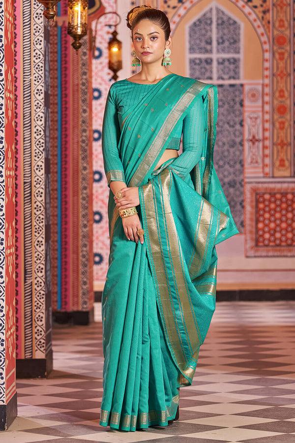 Engaging Rama Linen Cotton Silk Saree With Lagniappe Blouse Piece Bvipul