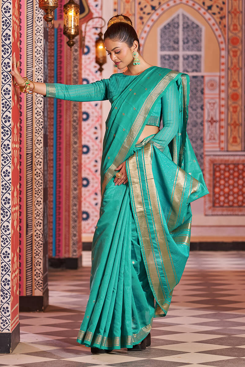 Engaging Rama Linen Cotton Silk Saree With Lagniappe Blouse Piece Bvipul