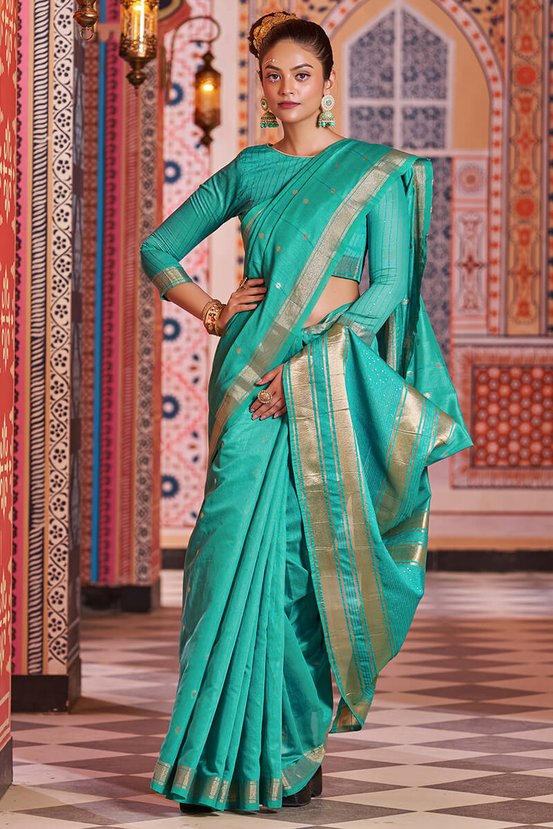 Engaging Rama Linen Cotton Silk Saree With Lagniappe Blouse Piece Bvipul