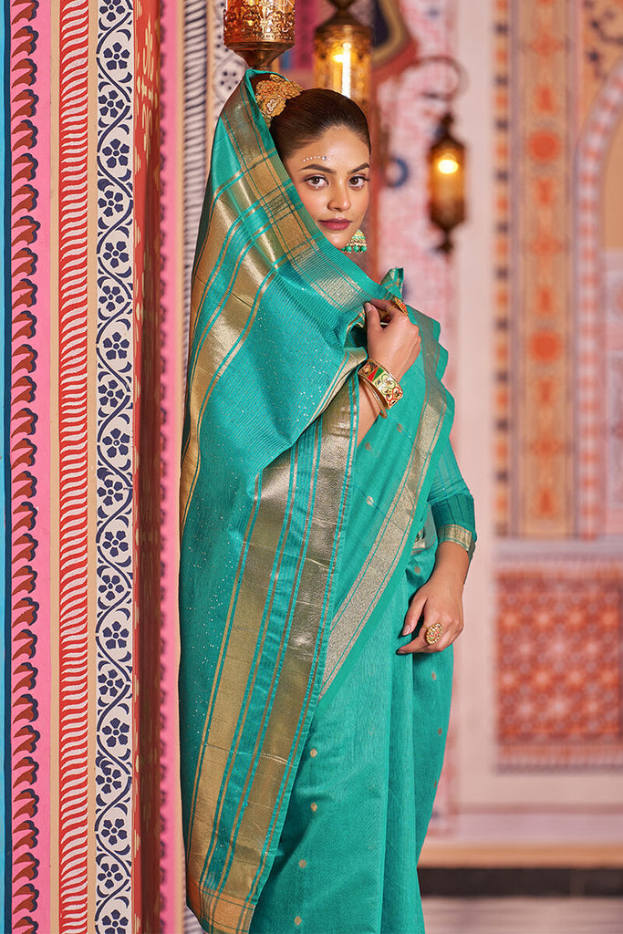 Engaging Rama Linen Cotton Silk Saree With Lagniappe Blouse Piece Bvipul