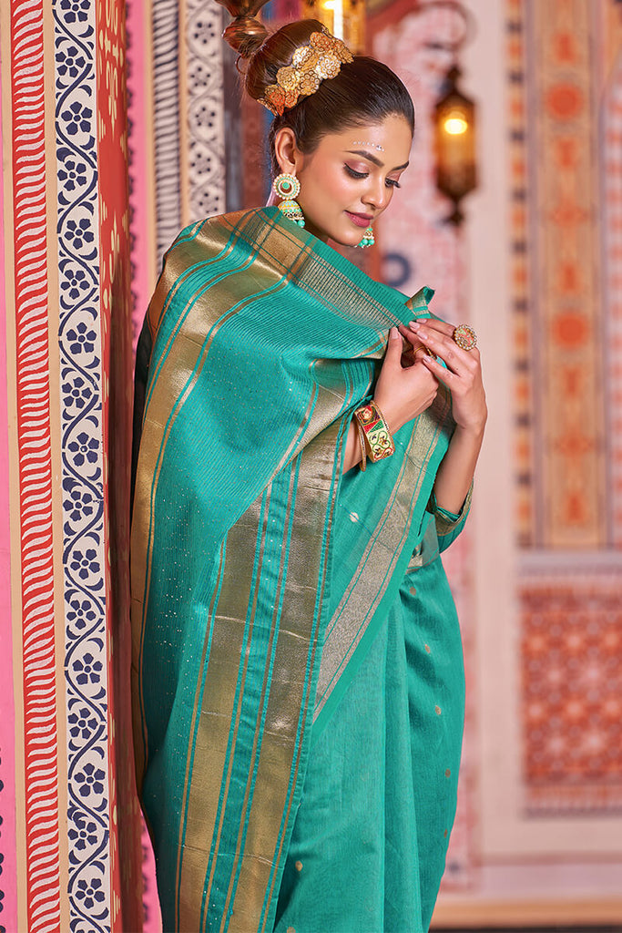 Engaging Rama Linen Cotton Silk Saree With Lagniappe Blouse Piece Bvipul