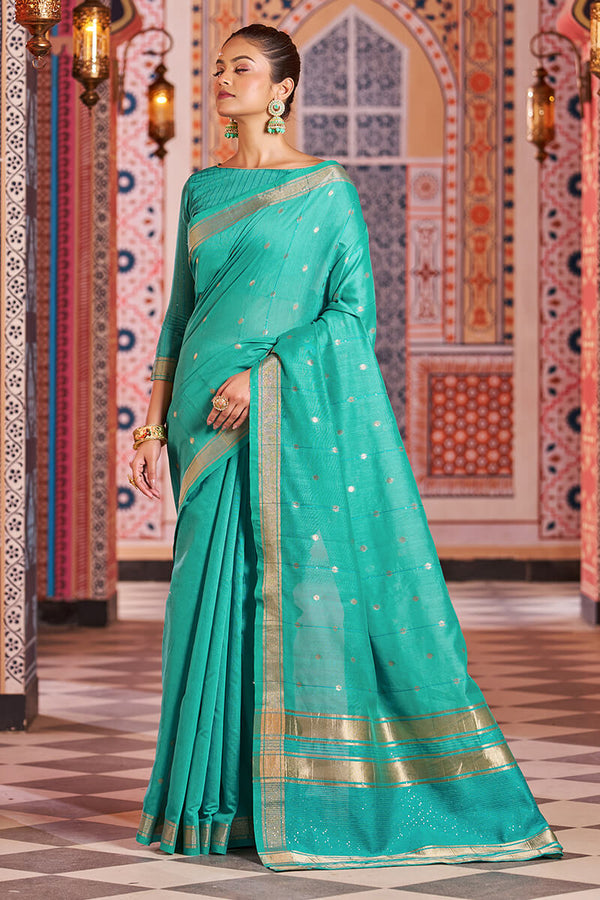 Engaging Rama Linen Cotton Silk Saree With Lagniappe Blouse Piece Bvipul