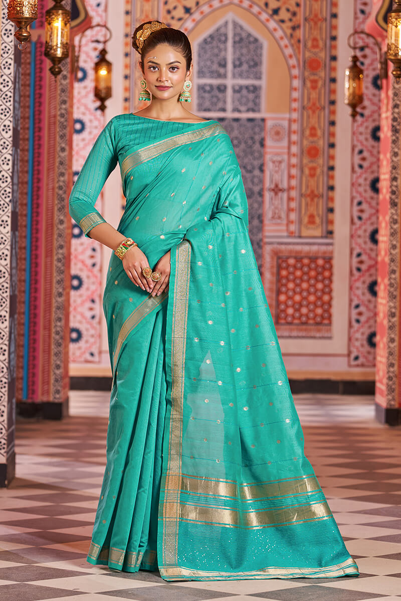 Engaging Rama Linen Cotton Silk Saree With Lagniappe Blouse Piece Bvipul Main image