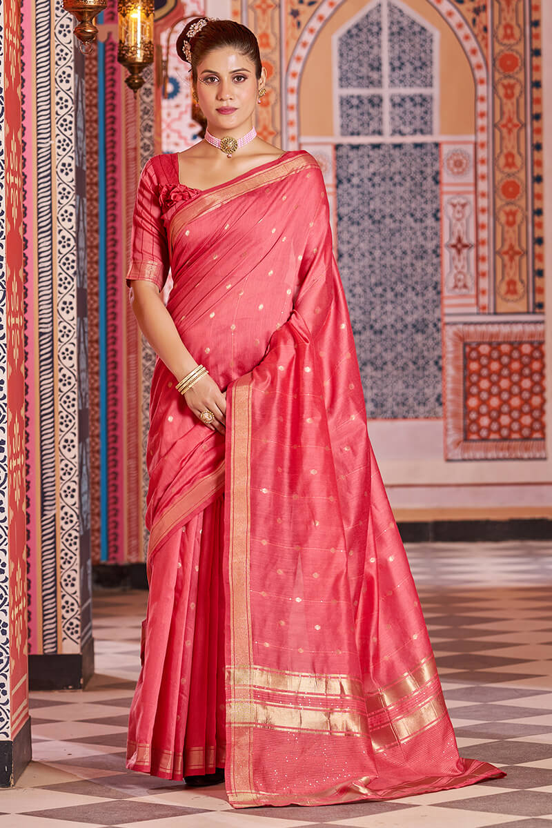 Splendiferous Red Linen Cotton Silk Saree With Amiable Blouse Piece Bvipul Main image