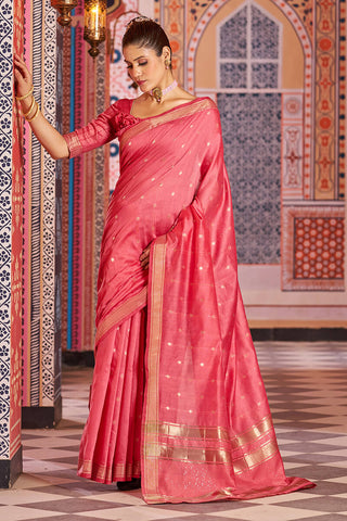 Splendiferous Red Linen Cotton Silk Saree With Amiable Blouse Piece Bvipul