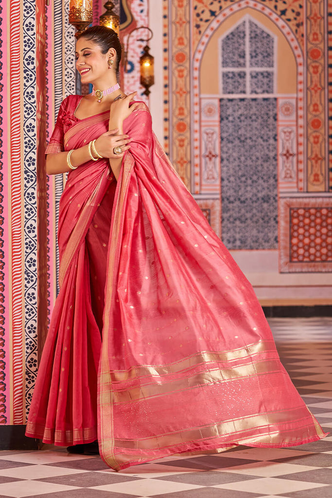 Splendiferous Red Linen Cotton Silk Saree With Amiable Blouse Piece Bvipul
