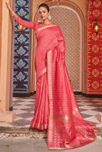 Load image into Gallery viewer, Symmetrical Tomato Linen Cotton Silk Saree With Scrumptious Blouse Piece Bvipul