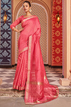 Load image into Gallery viewer, Symmetrical Tomato Linen Cotton Silk Saree With Scrumptious Blouse Piece Bvipul