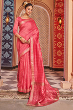 Load image into Gallery viewer, Symmetrical Tomato Linen Cotton Silk Saree With Scrumptious Blouse Piece Bvipul