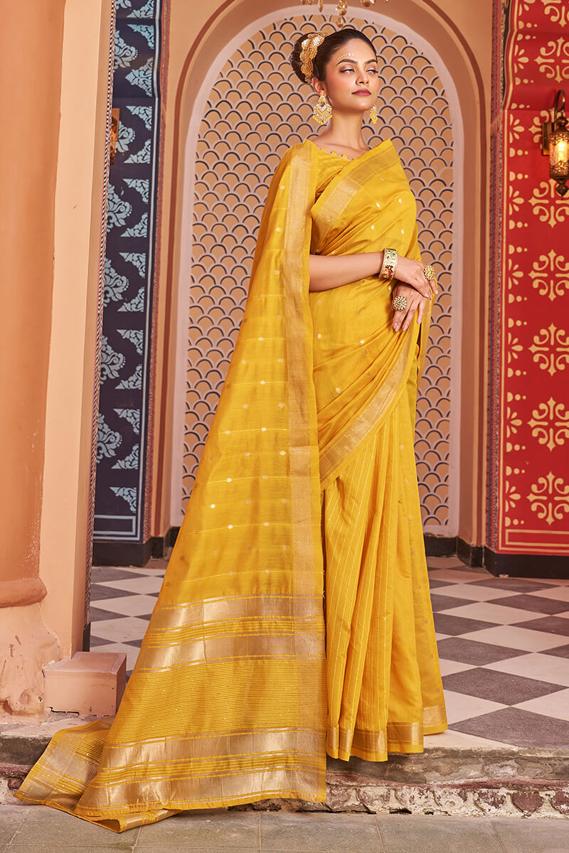 Fantabulous Yellow Linen Cotton Silk Saree With Luxuriant Blouse Piece Bvipul