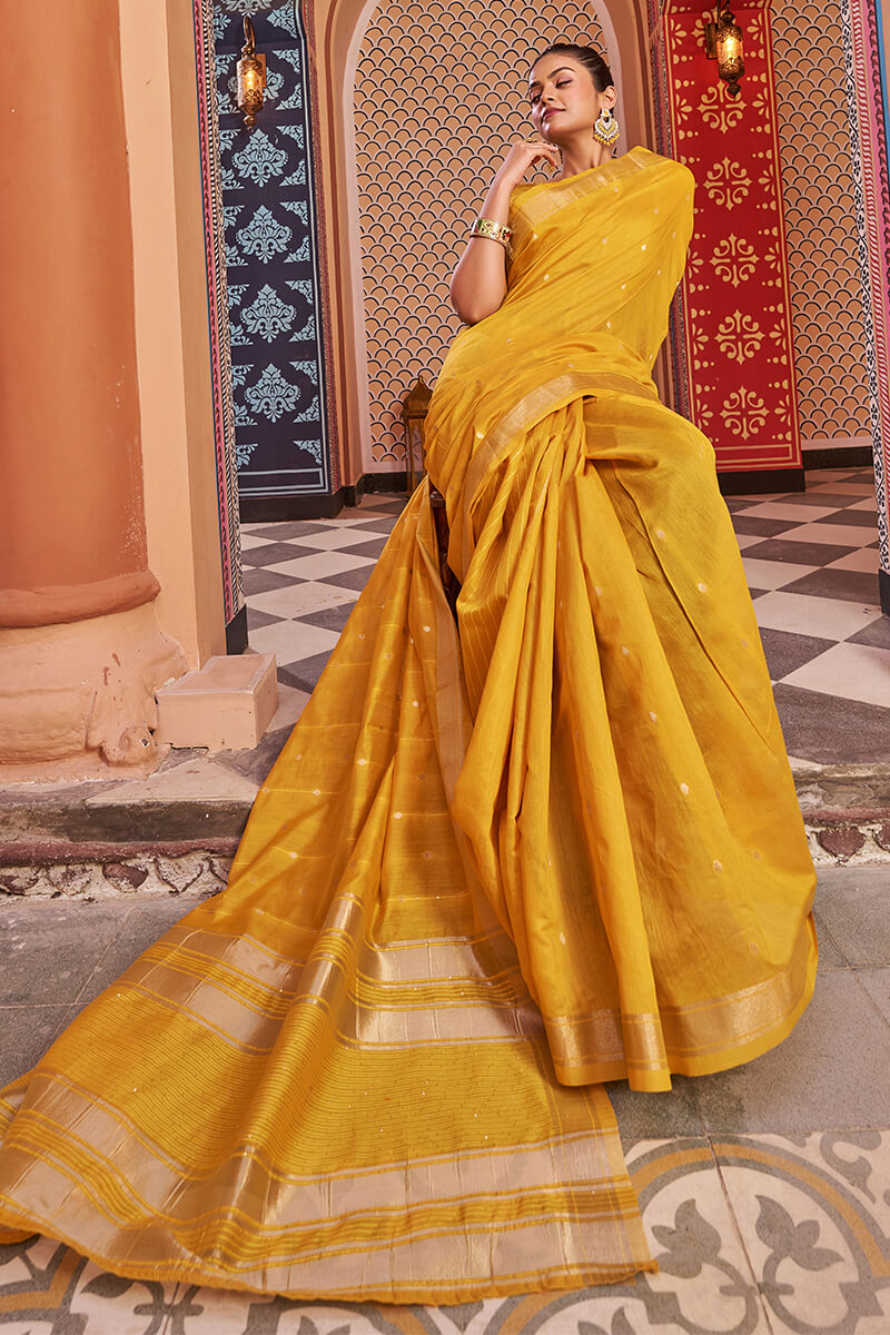 Fantabulous Yellow Linen Cotton Silk Saree With Luxuriant Blouse Piece Bvipul