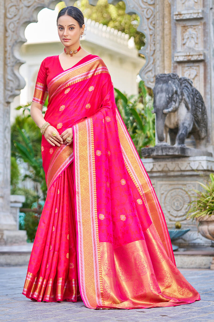 Appealing Dark Pink Kanjivaram Silk Saree With Ideal Blouse Piece Bvipul