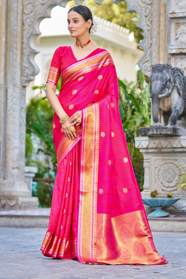 Appealing Dark Pink Kanjivaram Silk Saree With Ideal Blouse Piece Bvipul