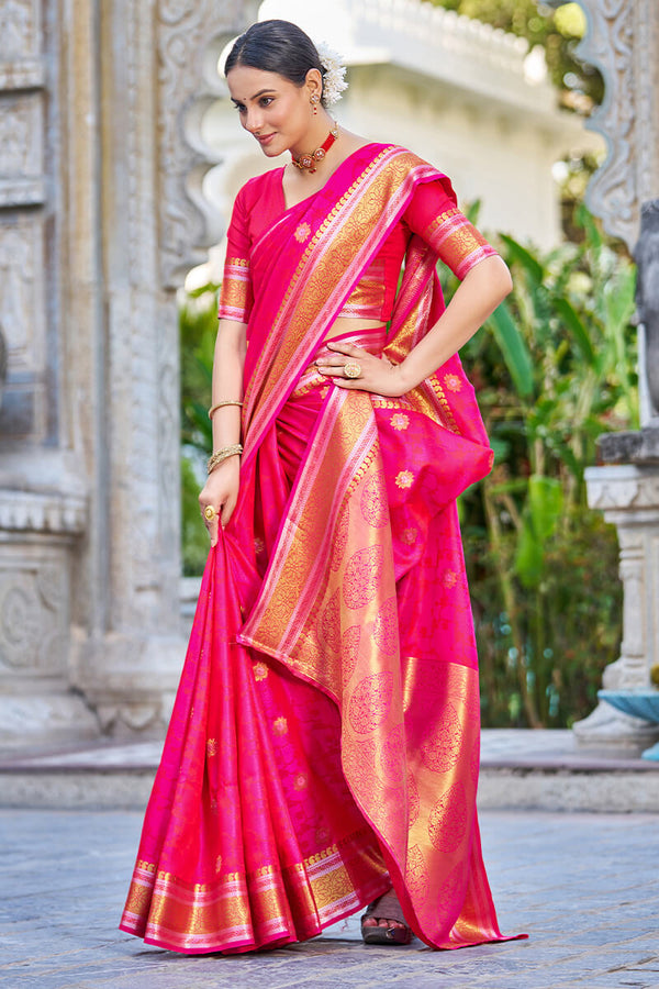 Appealing Dark Pink Kanjivaram Silk Saree With Ideal Blouse Piece Bvipul