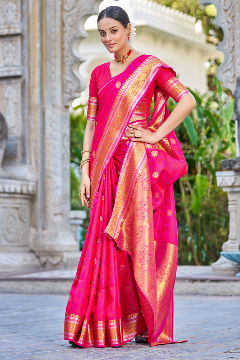 Appealing Dark Pink Kanjivaram Silk Saree With Ideal Blouse Piece Bvipul