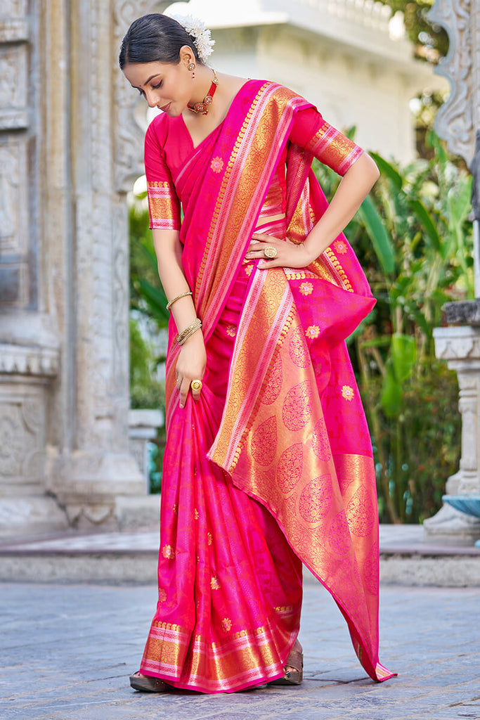 Appealing Dark Pink Kanjivaram Silk Saree With Ideal Blouse