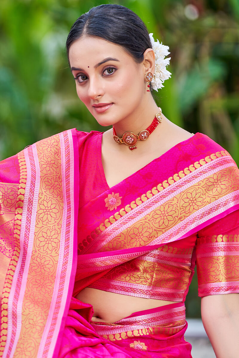 Appealing Dark Pink Kanjivaram Silk Saree With Ideal Blouse Piece Secondary image