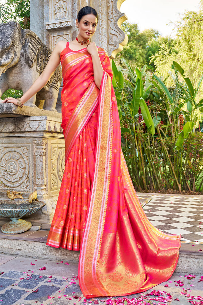 Buy Trending Pink Kanjeevaram Silk Saree dvz0003361 - Dvanza.com