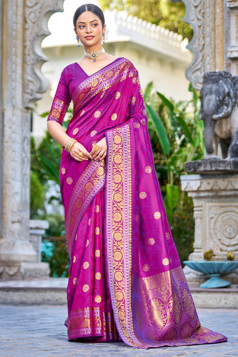 Engrossing Purple Kanjivaram Silk Saree With Epiphany Blouse Piece Bvipul Main image
