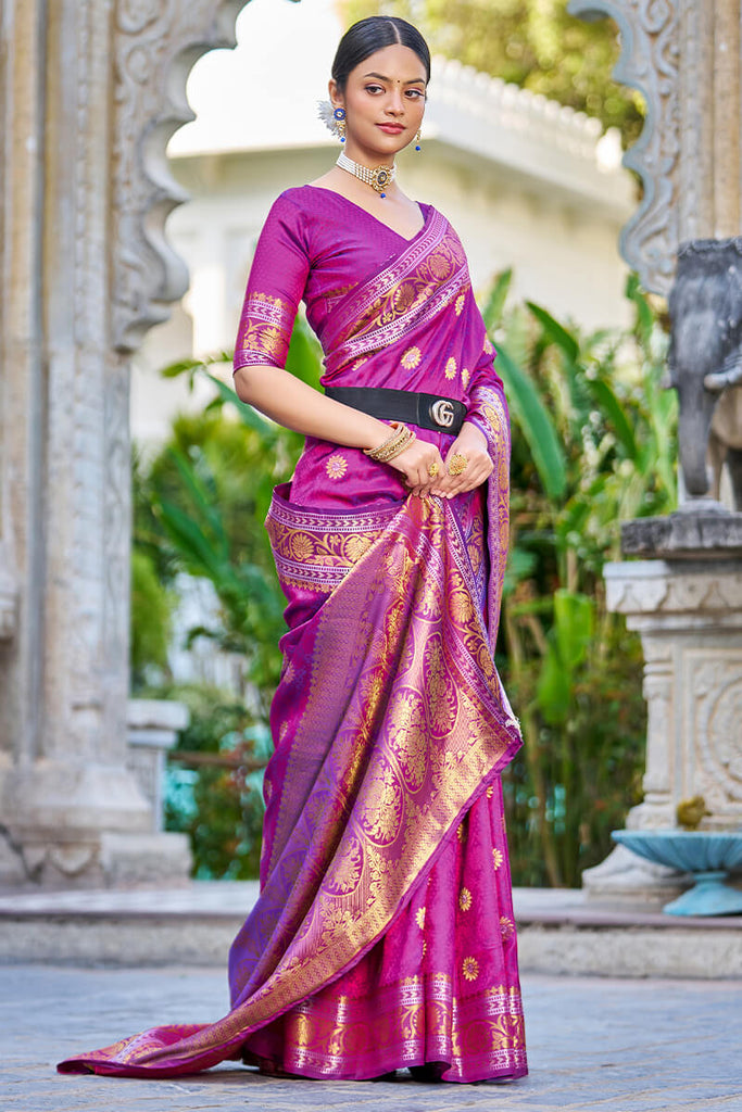 Engrossing Purple Kanjivaram Silk Saree With Epiphany Blouse Piece Bvipul