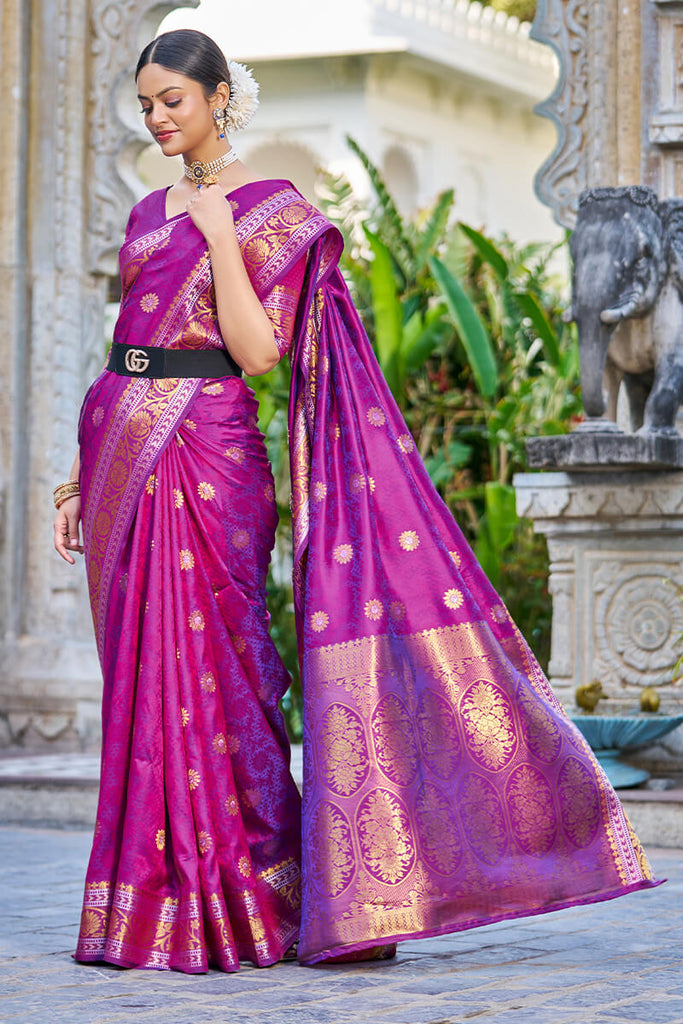 Engrossing Purple Kanjivaram Silk Saree With Epiphany Blouse Piece Bvipul