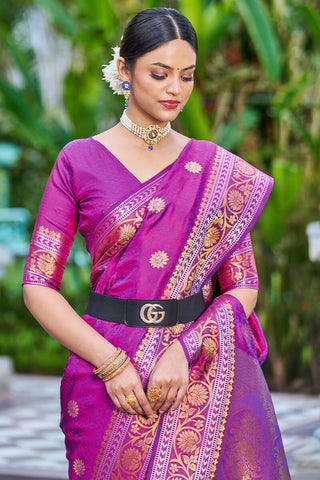 Engrossing Purple Kanjivaram Silk Saree With Epiphany Blouse Piece Bvipul