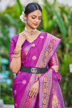 Load image into Gallery viewer, Engrossing Purple Kanjivaram Silk Saree With Epiphany Blouse Piece Bvipul