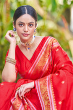 Load image into Gallery viewer, Ethnic Red Kanjivaram Silk Saree With Confounding Blouse Piece Bvipul